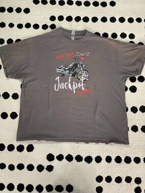 Victory Motorcycles T Shirt Mens Gray Livin' That Jackpot Life Graphic Print